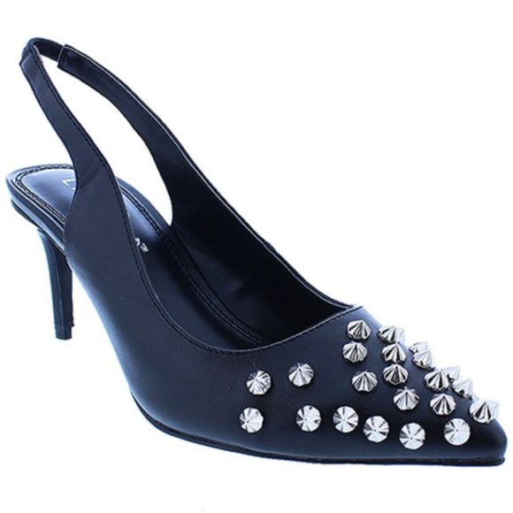 New! Black Studded Slingback Comfy Statement Shoe - Picture 1 of 6
